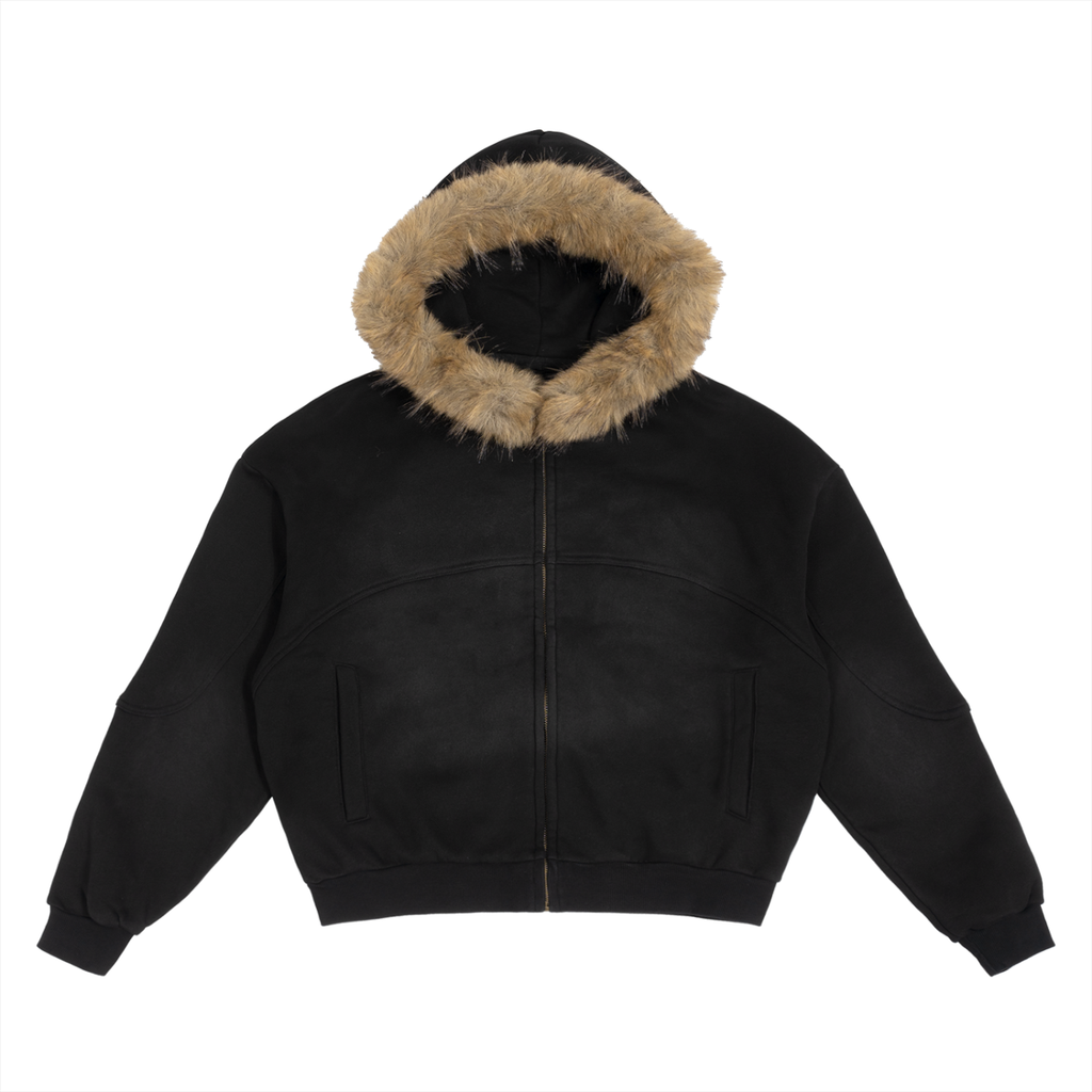 Sun Fade Boxy Detachable Fur Hoodie